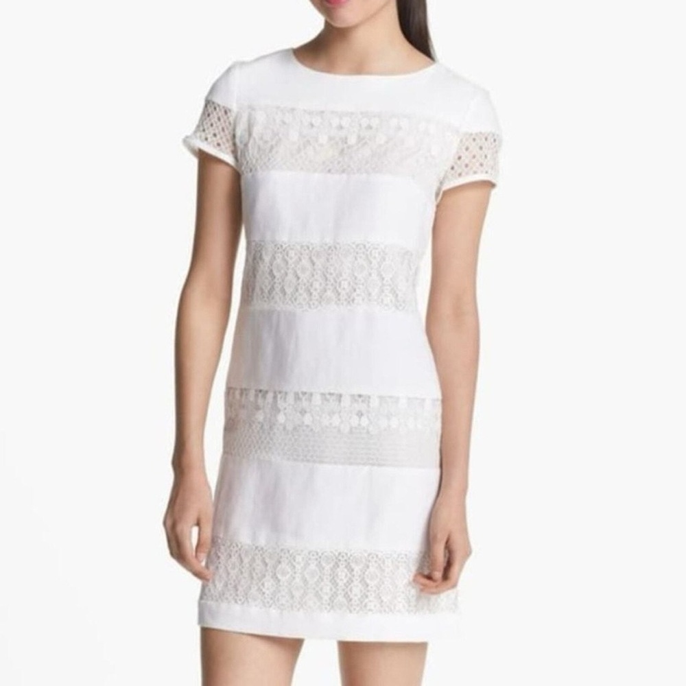 White Linen  Donna Morgan Striped  Shift Dress - Size 2.